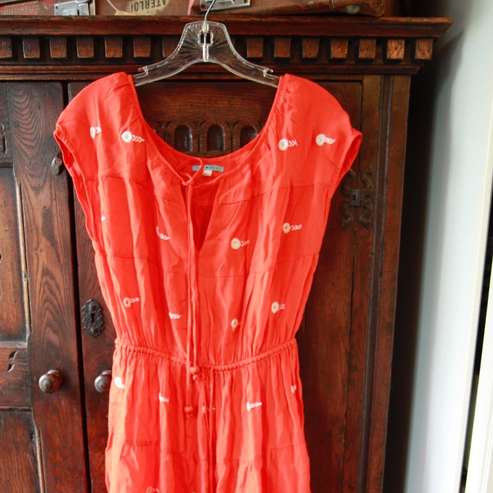 Lief Notes Anthropologie Orange Dress with mirrors